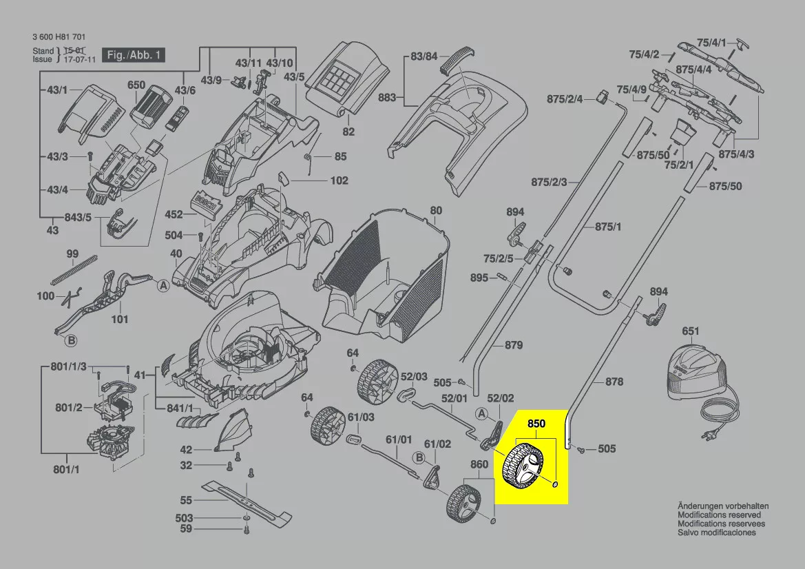 Roue arrière tondeuse Bosch réf. F 016 103 992